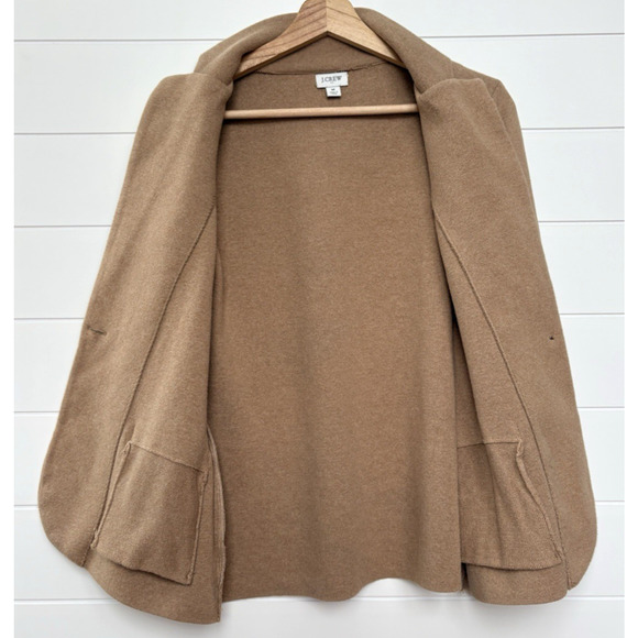 J Crew Knit Sweater Blazer 100% Cotton Jacket Single Button Tan Camel Career S/M - Picture 6 of 16